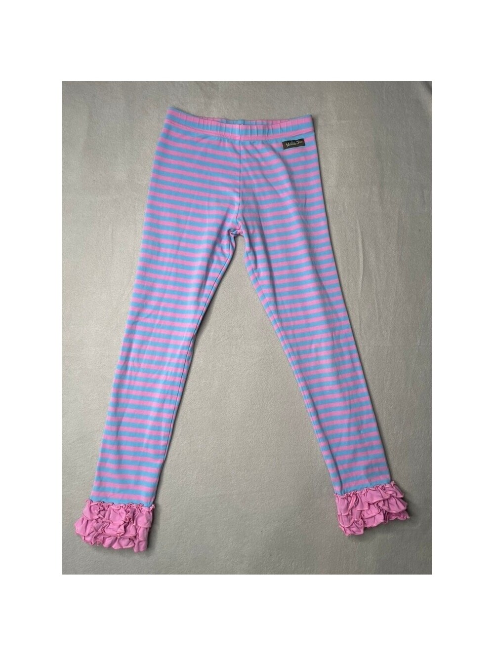 Matilda Jane Girls Striped Ruffle Leggings Size 12 – Pink Blue Boutique Pants